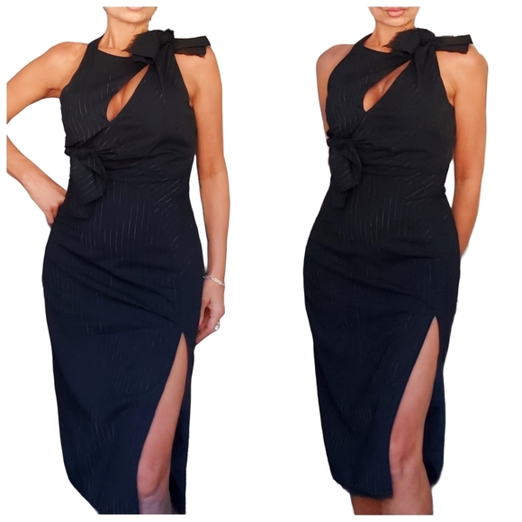 Authentic Versace Runway Pinstripe Cutout Side Slit Asymmetrical Dress - Picture 2 of 11